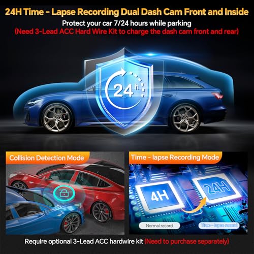 3 Channel Dash Cam Front Rear Inside, 2.5K WiFi, 64GB Card, IR Night Vision B335696