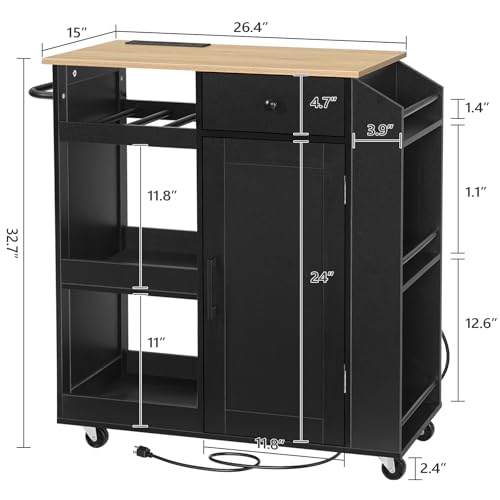 Kitchen Island with Power Outlet and Drawer on Wheels I678