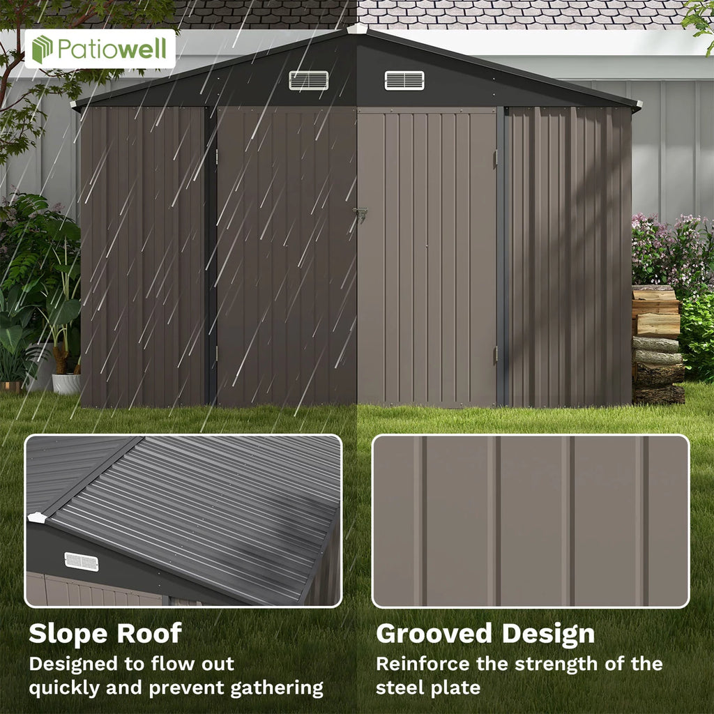 Outdoor Storage Metal Shed with Sloping Roof and Double Lockable Door S520782
