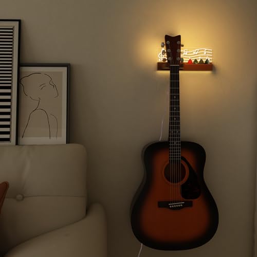Guitar Wall Mount Stand with LED Lights, Solid Wood & Acrylic, USB-Powered Z93098