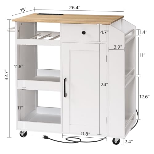 Kitchen Island with Power Outlet and Drawer on Wheels I678