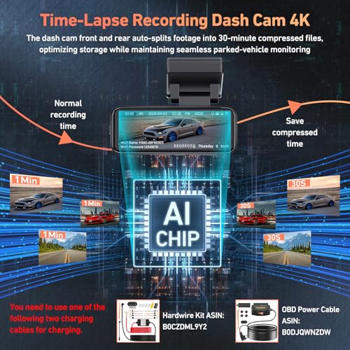 4K Dash Cam Front and Rear with WiFi GPS, 3.2" Screen, Night Vision O3771