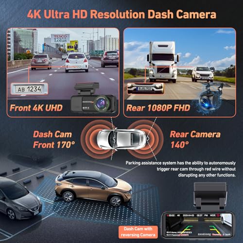 4K Dash Cam Front and Rear with WiFi GPS, 3.2" Screen, Night Vision O3771