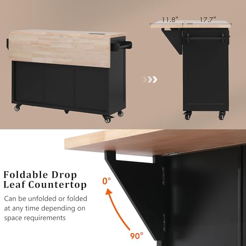 Kitchen Island Cart with Drop Leaf, Power Outlet, and 5 Storage Shelves Z644898
