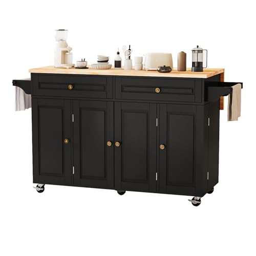 Movable Kitchen Island with Drop Leaf and Power Outlet J472