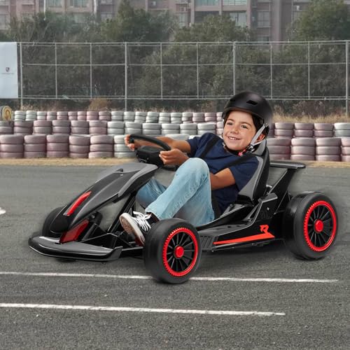 Kids Go Kart, 24V Electric Drift Car with Dual 200W Motors, 2-Speed, White B188186