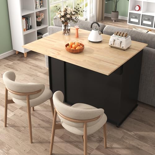 Large Kitchen Island with Drop Leaf, Rolling Cart, Power Outlet R822