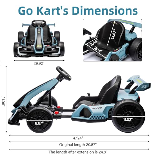 24V Electric Drift Go Kart for Kids, Adjustable Seat, 8mph C10094