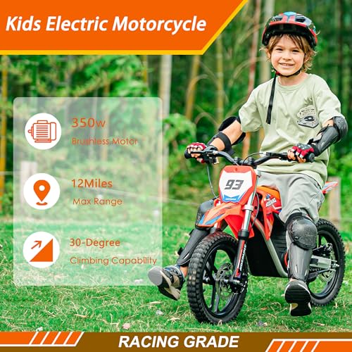 Electric Dirt Bike for Kids Aged 4-8, 350W Brushless Motor, 14'' Off-Road Tires, Blue J66927