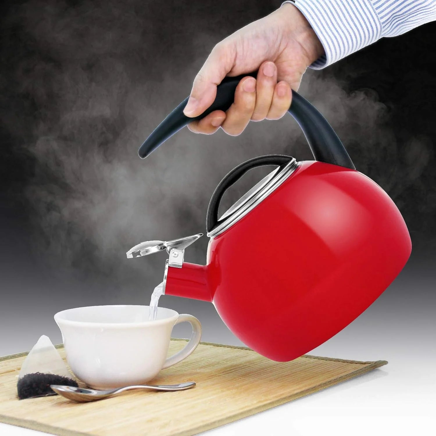 Enamel Steel Whistling Tea Kettle, 2 Quart D60899