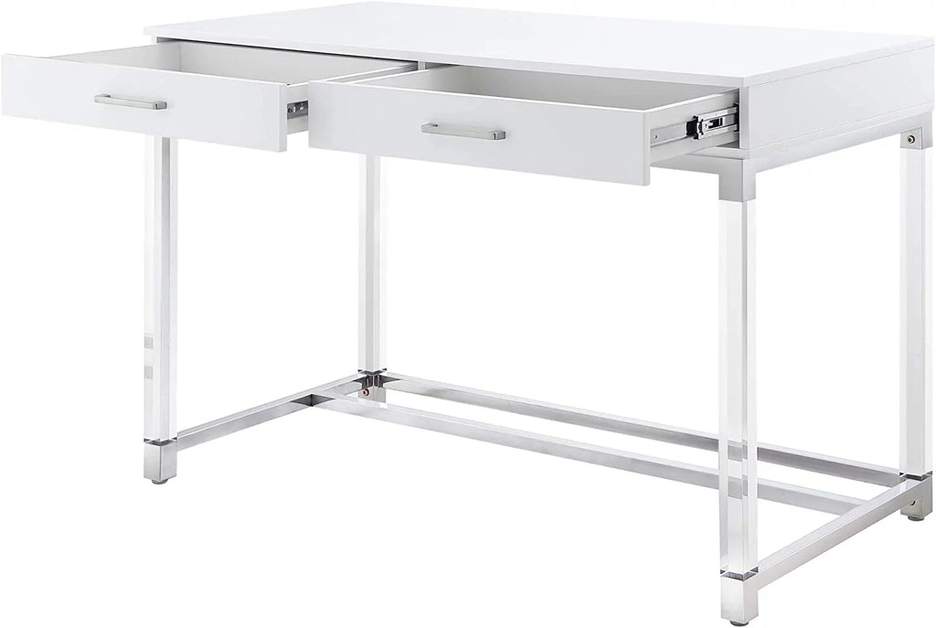 High Gloss 2 Drawers Writing Desk with Acrylic Legs and Chrome Base D431916