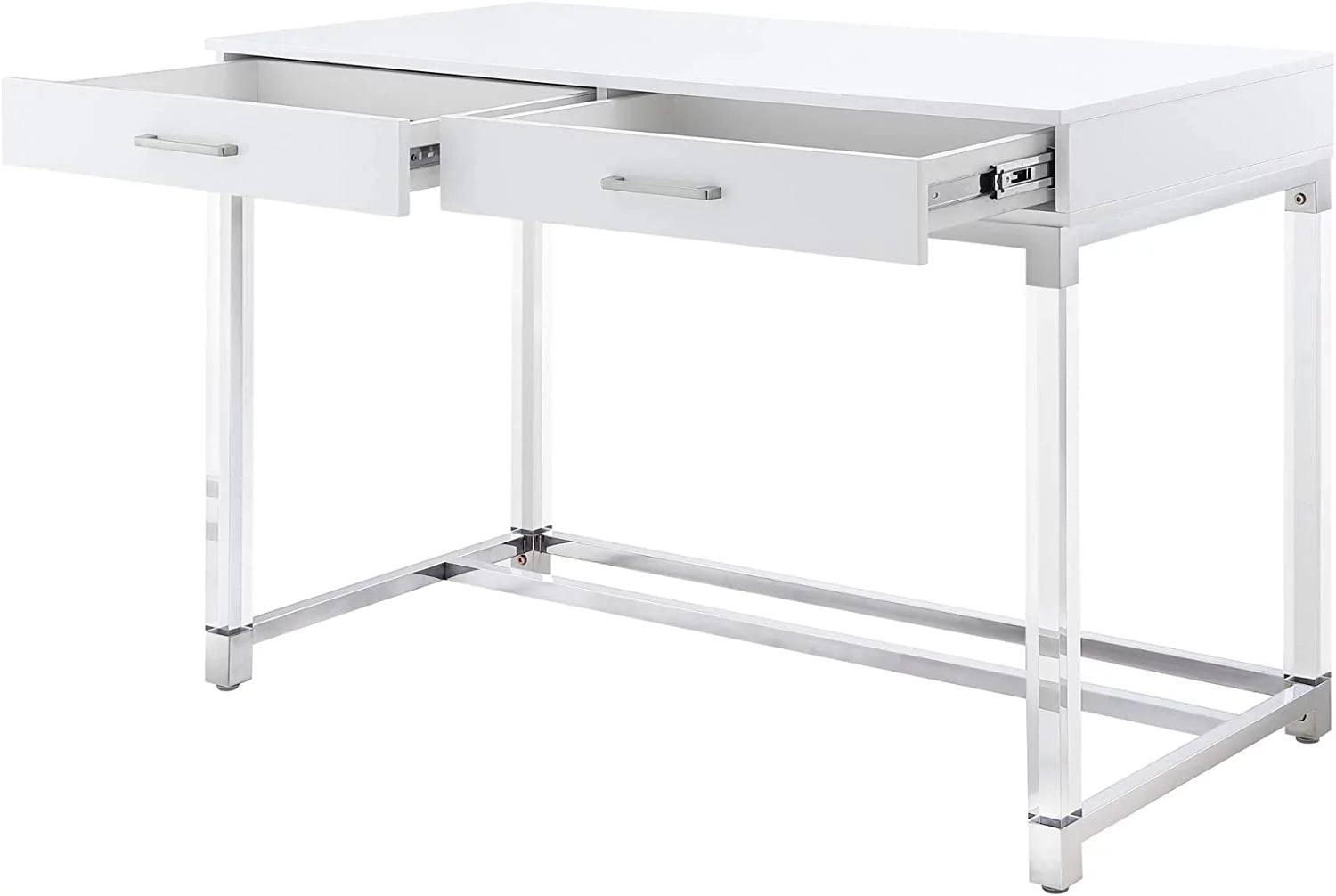 High Gloss 2 Drawers Writing Desk with Acrylic Legs and Chrome Base D431916