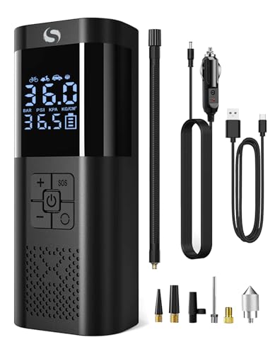 Tire Inflator Portable Air Compressor Air Pump for Car Tires with Gauge Car Accessories Essential for Women Men Cordless 150PSI 12V Car Tire Inflator With Led Light for Car Motorcycle Bike