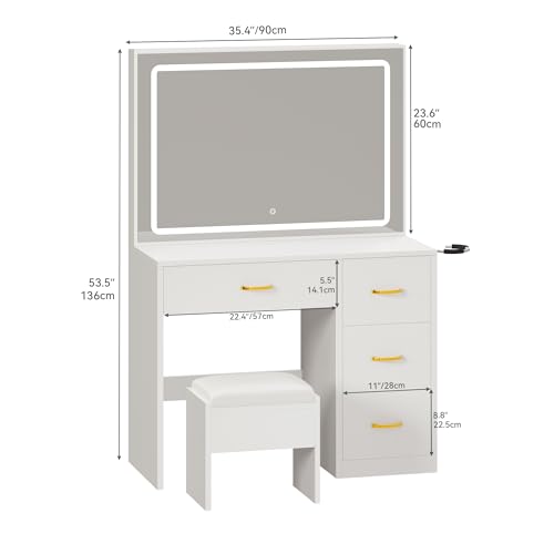 Vanity Desk Set with LED Mirror, Makeup Table with Drawers and Stool D406695