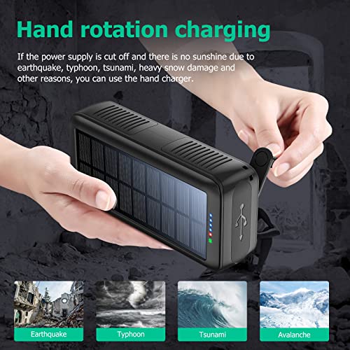 Solar Charger Power Bank 63200mAh, Portable with Dual Outputs and Flashlight J4532