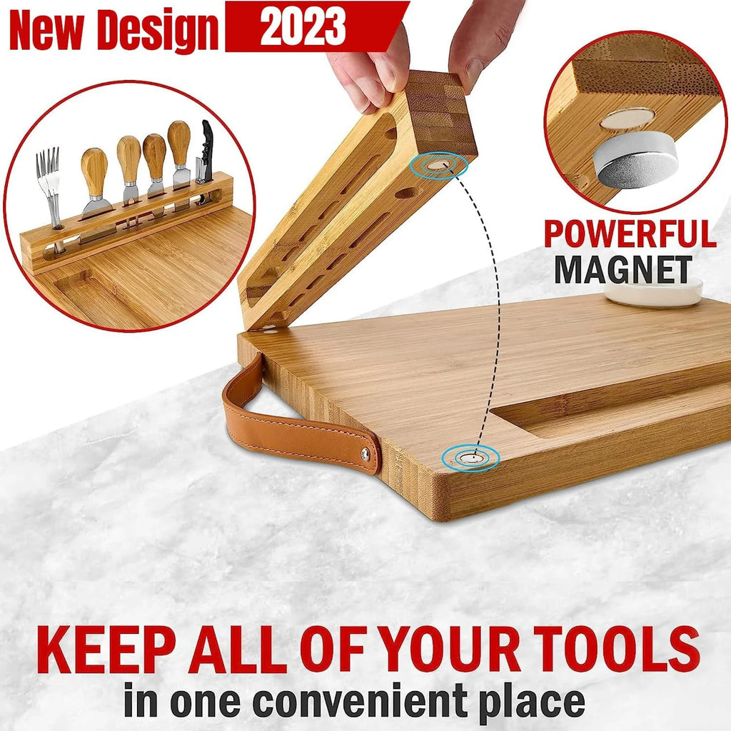 Bamboo Cheese Board with Knife Set and Ceramic Bowls R1757