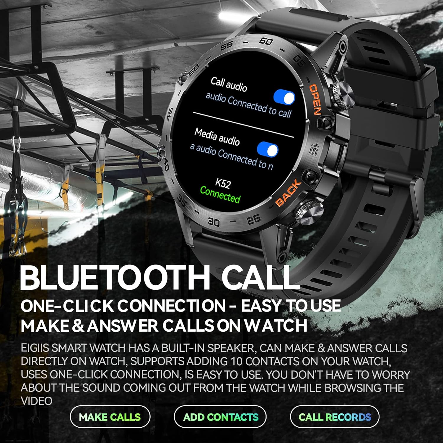 Military Smart Watch with HD Screen Heart Rate Monitor Fitness Tracker, Black T311