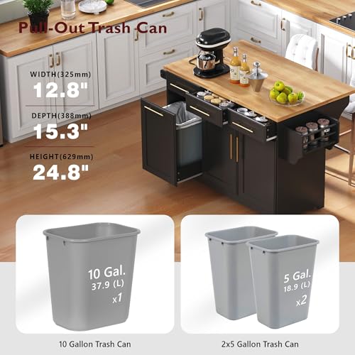 Farmhouse Kitchen Island with Drop Leaf, Barn Door and Wheels O34026