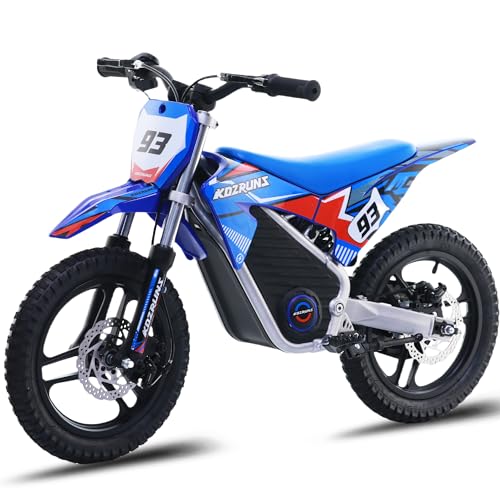 Electric Dirt Bike for Kids Aged 4-8, 350W Brushless Motor, 14'' Off-Road Tires, Blue J66927