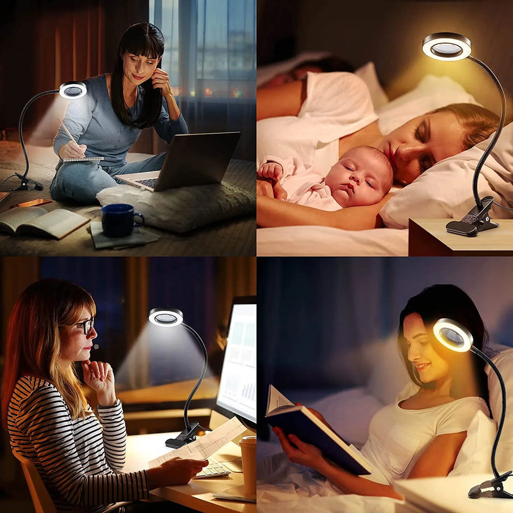 LED Magnifying Glass Desk Lamp with Clamp, 3-Level Dimmable D200542