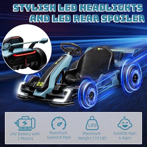 24V Electric Drift Go Kart for Kids, Adjustable Seat, 8mph C10094