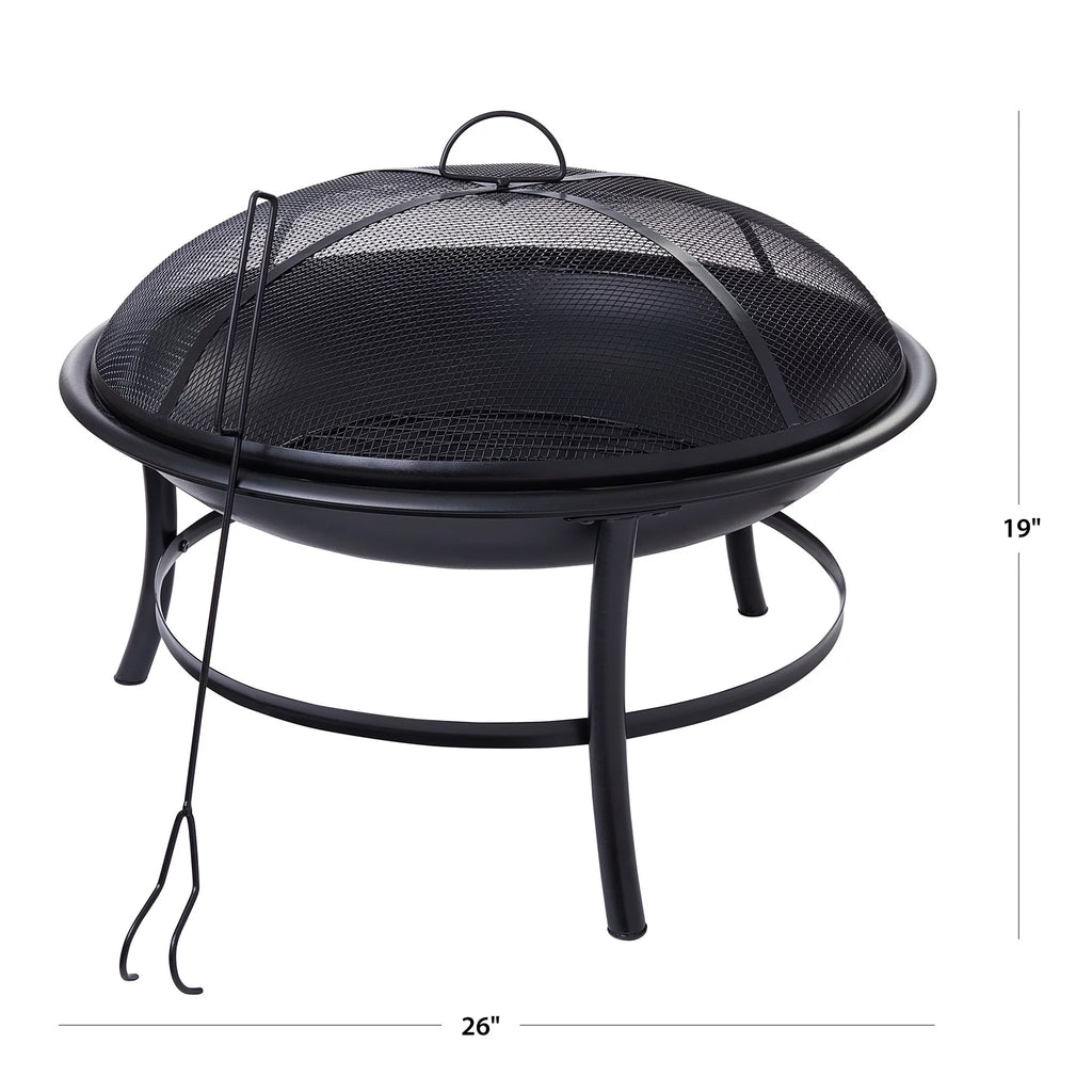 26" Round Iron Outdoor Wood Burning Fire Pit, Black T9344