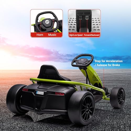 Electric Drift Kart for Kids, 24V Ride On Toy with 2×300W Motors H567371