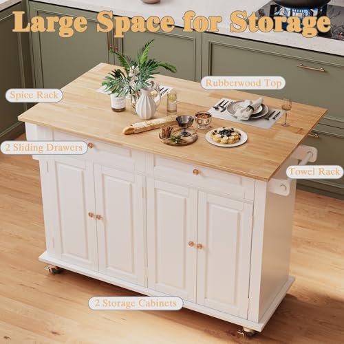 Movable Kitchen Island with Drop Leaf and Power Outlet J472
