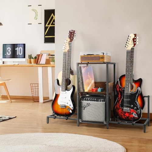 Guitar Rack, 3-Piece Floor Stand with Amp Support, Adjustable Holder for Multiple Instruments X487178