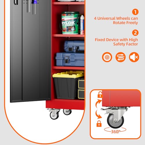 Metal Storage Cabinet with Wheels, 73" H, Locking Doors and Adjustable Shelves C8462