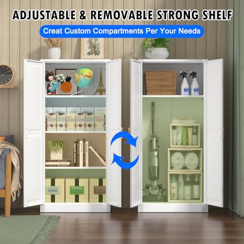 Tall Kitchen Storage Cabinet with Doors and Adjustable Shelves, Black Freestanding Cupboard X34021