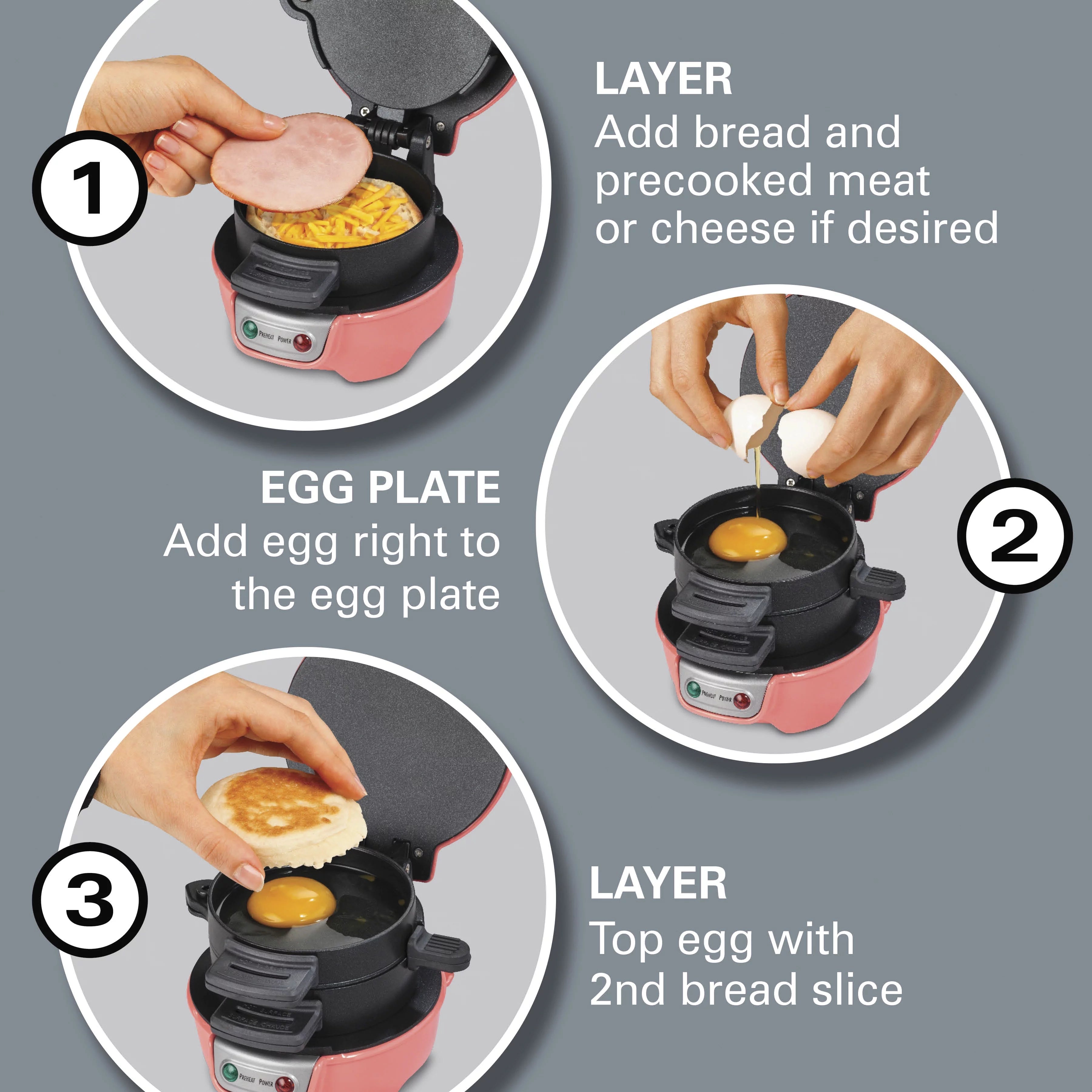 Breakfast Sandwich Maker with Egg Cooker Ring B516326