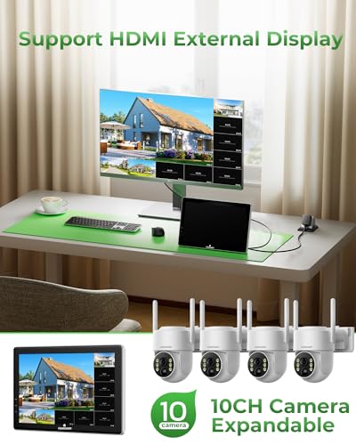 Solar Security Cameras Wireless Outdoor with 10" Monitor, 2K Color Night Vision, 2-Way Audio C3117