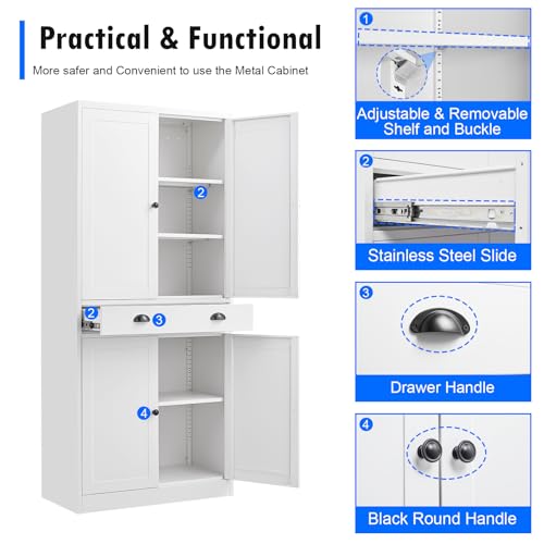 Tall Kitchen Storage Cabinet with Doors and Adjustable Shelves, Black Freestanding Cupboard X34021
