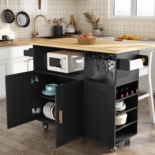 Rolling Kitchen Island Cart with Drop Leaf Countertop and Storage D32375