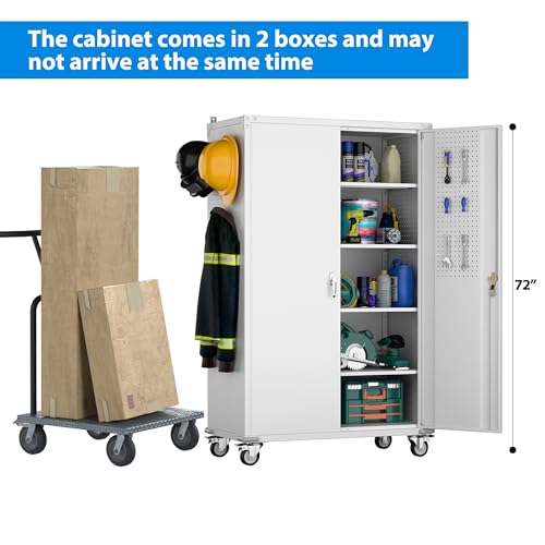 Garage Storage Cabinet with Wheels, 72" H, 2 Doors, 4 Adjustable Shelves, Black Q104