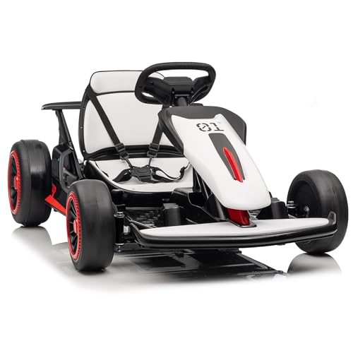 Kids Go Kart, 24V Electric Drift Car with Dual 200W Motors, 2-Speed, White B188186