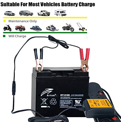 12V 2A Automatic Trickle Battery Charger Maintainer for Car Motorcycle Lawn Mower Boat ATV O980