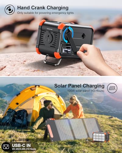 Portable Power Station 153Wh Solar Generator with Hand Crank AC Outlet H270