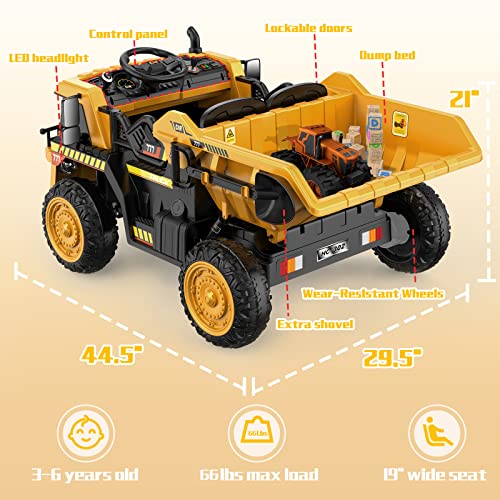 Ride on Dump Truck with Remote Control, Electric Dump Bed, Music Player B413