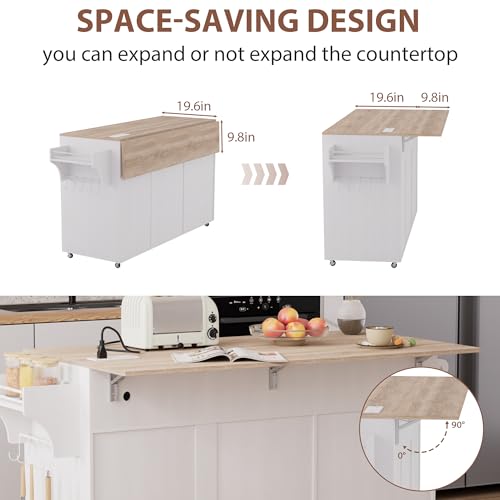 Kitchen Island on Wheels with Storage and Drop Leaf M62362