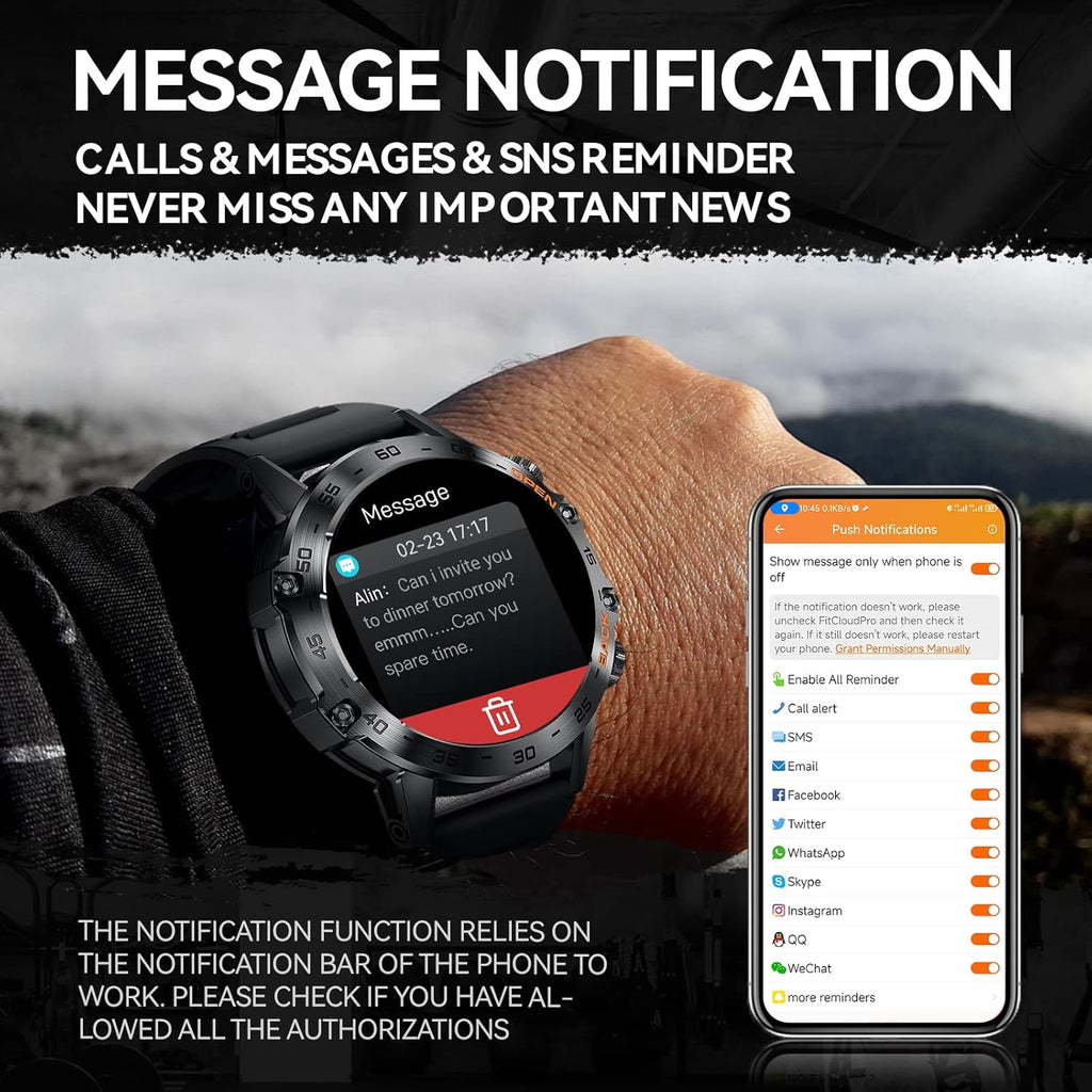 Military Smart Watch with HD Screen Heart Rate Monitor Fitness Tracker, Black T311