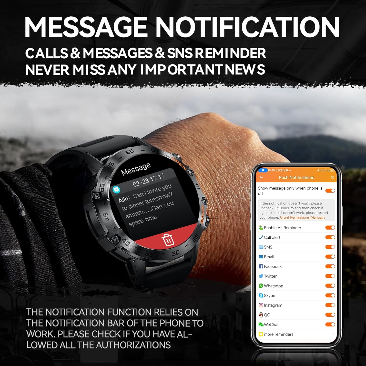 Military Smart Watch with HD Screen Heart Rate Monitor Fitness Tracker, Black T311