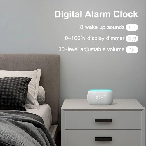 White Noise Sound Machine Alarm Clock with Bluetooth Speaker Q9962