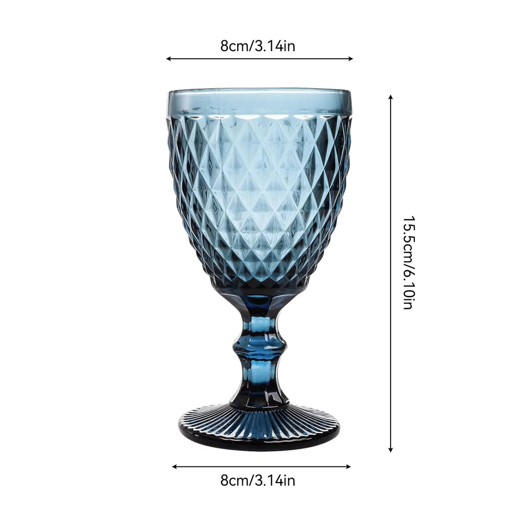 6pcs Embossed Retro Glass Goblet 8 oz Wine Cup Stemware L883