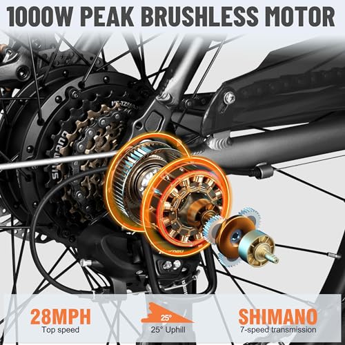 Electric Bike for Adults - 1000W Brushless Motor, Removable Battery, 7-Speed Commuter Z1037
