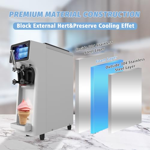 Soft Serve Ice Cream Machine 1000W with Pre-Cooling and Auto Clean O638025