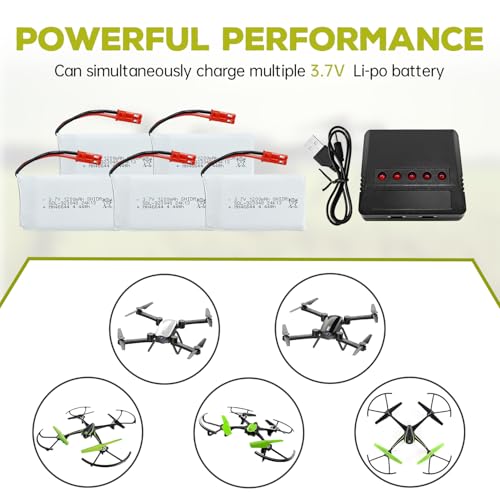 5PCS 3.7V 1200mAh 30C Lipo Battery with 5in1 Charger JST Plug for RC Quadcopters I711