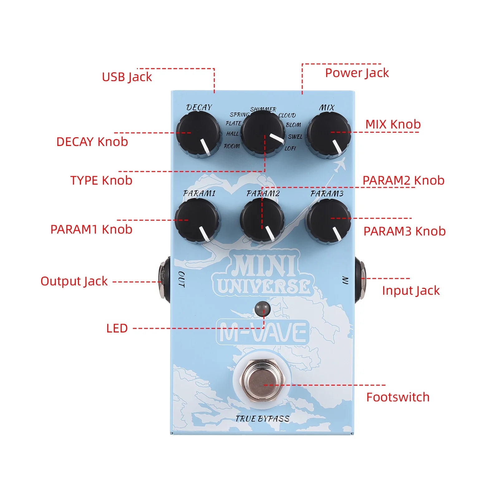Guitar Effect Pedal 9 Mode Reverb for Guitar Bass O106