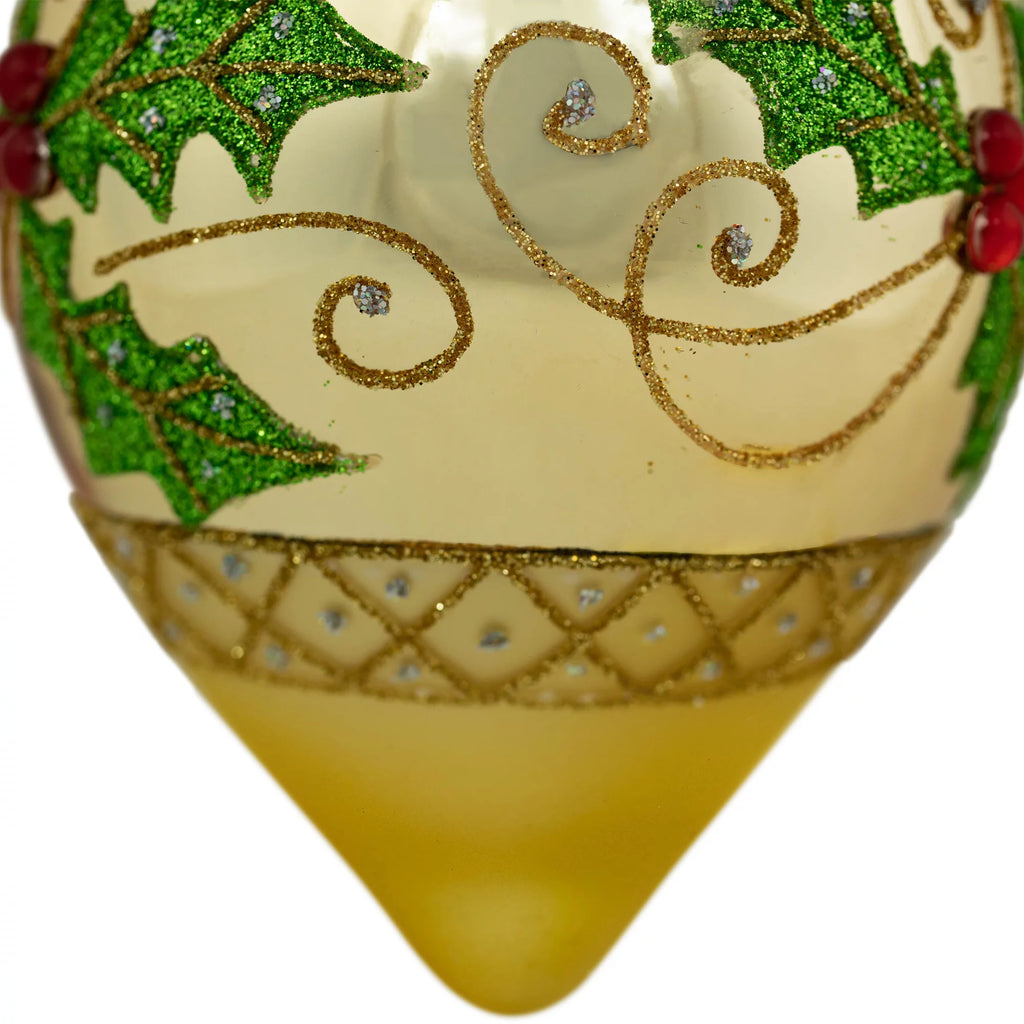 Golden Glitter Holly Finial Christmas Ornaments 5" Set of 2 A27988